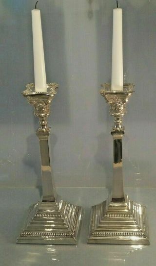 Top Quality 1935 Large Solid Silver Stepped Candlesticks No Loading 12 Inch High