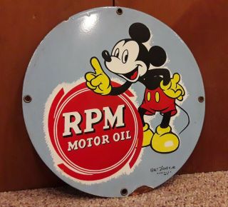 RARE VINTAGE RPM MOTOR OIL MICKEY MOUSE PORCELAIN SIGN GAS STATION PUMP PLATE 2