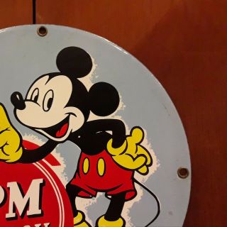 RARE VINTAGE RPM MOTOR OIL MICKEY MOUSE PORCELAIN SIGN GAS STATION PUMP PLATE 3