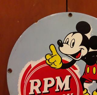 RARE VINTAGE RPM MOTOR OIL MICKEY MOUSE PORCELAIN SIGN GAS STATION PUMP PLATE 4