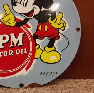 RARE VINTAGE RPM MOTOR OIL MICKEY MOUSE PORCELAIN SIGN GAS STATION PUMP PLATE 5