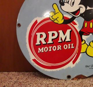 RARE VINTAGE RPM MOTOR OIL MICKEY MOUSE PORCELAIN SIGN GAS STATION PUMP PLATE 6