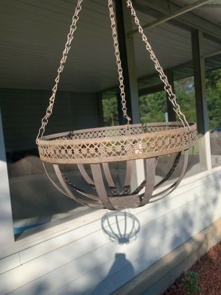 Vintage Wrought Iron Metal Hanging Basket Flower Pot Plant Holder Planter 3