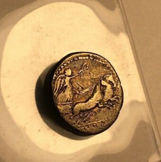 Authentic Ancient Silver Ar Denarius Head Roma Biga Horse Nike Wing Chariot Coin