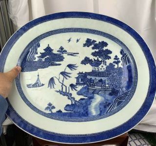 Huge Antique Chinese Blue And White Plate 42 By49.  8cm 18thc