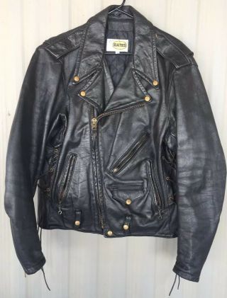 Rare & Vintage Bates California Motorcycle Leather Jacket,  Black,  Sz 44,  Vgc