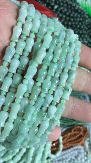 50pc Chinese Exquisite Hand - Carved Jade Necklace 23 Inches