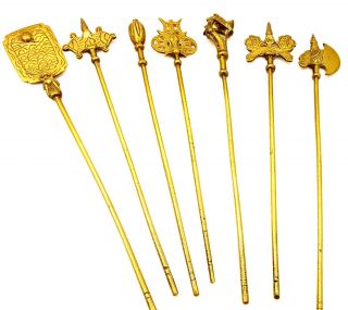 Antique Chinese Brass Sticks Set Of Seven