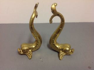 F Abela And Sons Brass Chinese Dragon Fish Malta Heavy Vintage Bookends