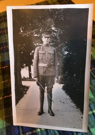 Wwi Canadian Soldier Lt.  Swagger Stick Cef Expeditionary Force Rppc Postcard