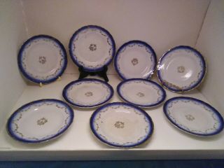 9 Vtg Antique La Francaise Flow Blue Porcelain French China Bread Butter Plates