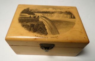 Antique Victorian Treen Mauchline Ware Wooden Trinket Box " Prospect Point "