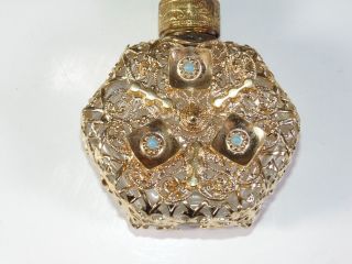 Vintage Gold Blue Czech Czechoslovakia Mini Miniature Bottle Oil Perfume Filigre