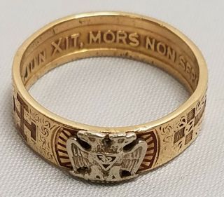 Vintage 14k Yellow Gold Masonic Ring With Double Eagle Size 8.  5 Freemason Mason