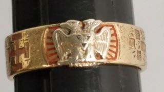 Vintage 14K Yellow Gold Masonic Ring with Double Eagle Size 8.  5 Freemason Mason 7