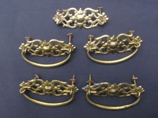 Set of 5 Antique Victorian Brass Drawer Bail Pulls Furniture Hardware 2
