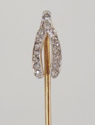 Important Art Nouveau 18k Gold Diamonds Platinum Lucky Wish Bone Stick Pin