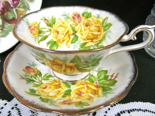 Royal Albert Tea Cup And Saucer Avon Shape Yellow Rose Pattern Teacup Wide Shape