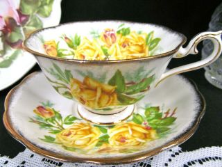 Royal Albert tea cup and saucer Avon shape yellow rose pattern teacup wide shape 2