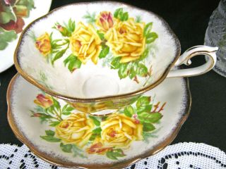 Royal Albert tea cup and saucer Avon shape yellow rose pattern teacup wide shape 3