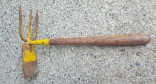 Antique Vintage Garden Hand Tool Spade / Shovel & 3 Tine Rake Claw Wood Handle