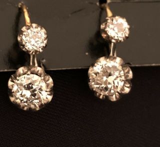 Fabulous Antique 18k Gold,  Platinum,  & Diamonds Dangling Earrings (pierced)