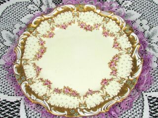 Adderleys Raised Enamel Roses Beaded Floral Heavy Gold Plate