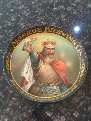 Rare Vintage Monroe Brewing Co Beer Tray Rochester,  Ny Great Graphics Nr
