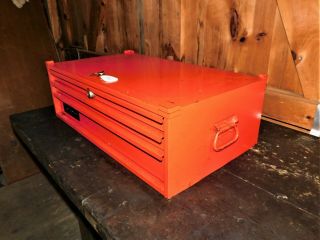 VINTAGE SNAP ON MID SECTION MIDDLE TOOL BOX CHEST,  RED 3 DRAWER WITH KEY 3