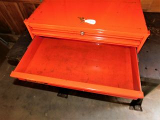 VINTAGE SNAP ON MID SECTION MIDDLE TOOL BOX CHEST,  RED 3 DRAWER WITH KEY 6