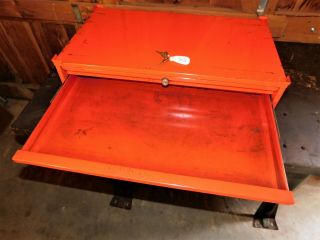 VINTAGE SNAP ON MID SECTION MIDDLE TOOL BOX CHEST,  RED 3 DRAWER WITH KEY 7