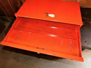 VINTAGE SNAP ON MID SECTION MIDDLE TOOL BOX CHEST,  RED 3 DRAWER WITH KEY 8