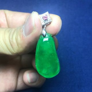 Rare Collectible Chinese Handwork S925 Silver & Green Jadeite Jade Melon Pendant
