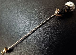 Antique VICTORIAN 15ct Gold Enamel Coral Blackamoor Stick Pin Stickpin 2