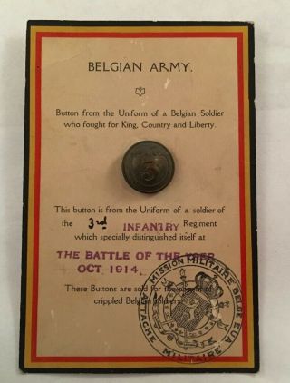 Antique Ww1 Belgian Army Uniform Coat Button 3rd Infantry Insignia Belgium