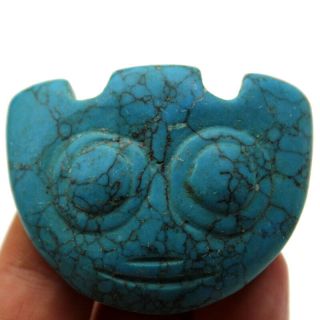 P235 Ancient Hongshan Culture Turquoise Jade Sun God Mask Amulet Pendant 2.  2 "