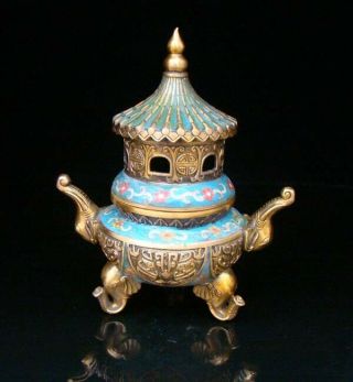 Handmade Carving Statue Elephant Copper Brass Cloisonne Enamel Incense Burner