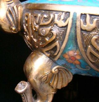 Handmade Carving Statue Elephant Copper Brass Cloisonne Enamel Incense Burner 5