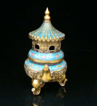 Handmade Carving Statue Elephant Copper Brass Cloisonne Enamel Incense Burner 6