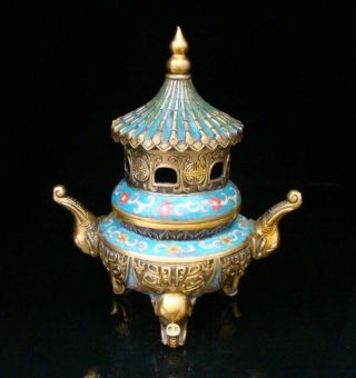 Handmade Carving Statue Elephant Copper Brass Cloisonne Enamel Incense Burner 8