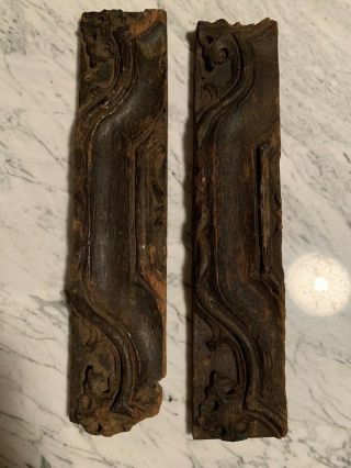 C.  1450 France Two Medieval Wood Fragments.