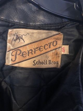 Vintage Police Issue Schott Bros Perfecto Leather Jacket Size 46 XL Late 70’s 2