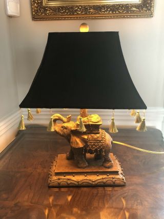 Vintage Elephant Table Lamp With Shade,  Poss Maitland Smith