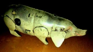 Vtg Miniature 3 1/4 " Tin Wind - Up Pig Marked Foreign Japan Pat.  No.  117711