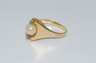 Vintage 14k Gold Pearl & Diamond Ring - Signed Esemco,  7mm Pearl,  Size 6.  75