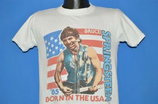 Vintage 80s Bruce Springsteen 1985 Born In The Usa Tour White T - Shirt Small S