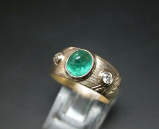 ANTIQUE RUSSIAN 14K 56 GOLD EMERALD OLD CUT DIAMOND THREE STONE RING 3