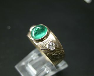 ANTIQUE RUSSIAN 14K 56 GOLD EMERALD OLD CUT DIAMOND THREE STONE RING 5