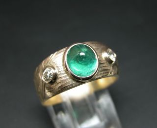 ANTIQUE RUSSIAN 14K 56 GOLD EMERALD OLD CUT DIAMOND THREE STONE RING 6