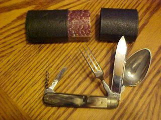 Awesome Rare Vintage A.  W.  Wadsworth & Son 3 Part Hobo Knife W/ Orig.  Case